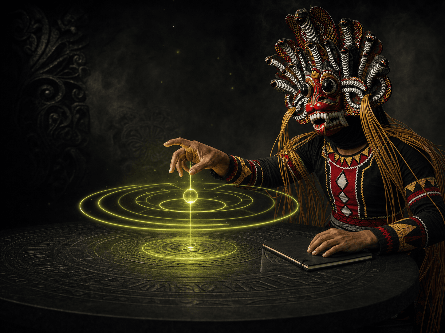 Naga Raksha aligning a luminous brand signal.